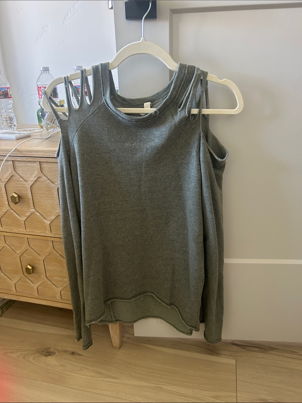 Elan Olive Green Knit Top with Shoulder Cutout